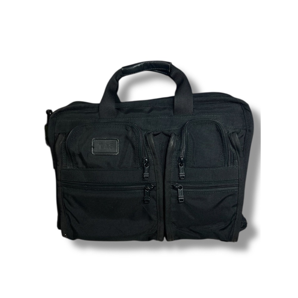 TUMI Alpha Black Expandable Briefcase Messenger Bag Ballistic‎ Nylon Laptop Vtg